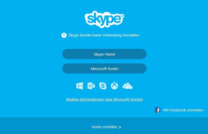Fehlermeldung: Skype konnte keine Verbindung herstellen