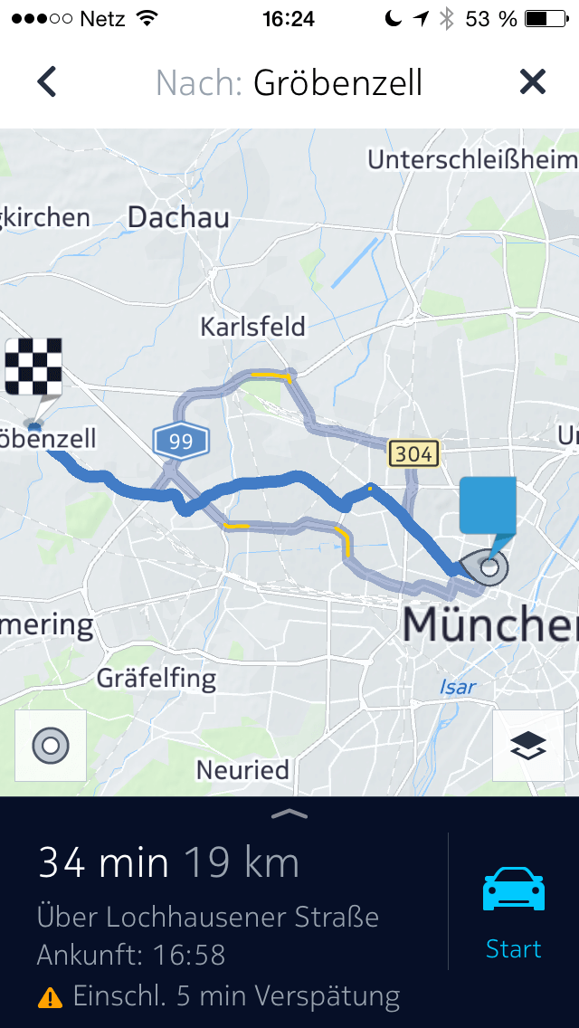 Navi App HERE Screenshot Online Verkehrsinfos