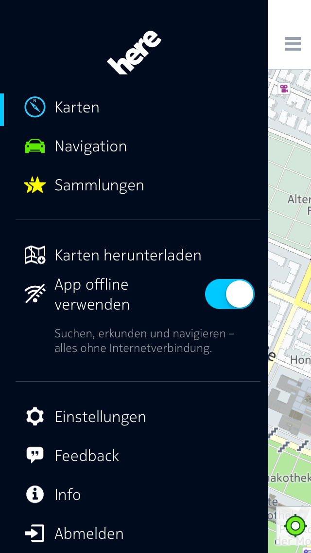 Navi App Here Screenshot von Offline-Modus