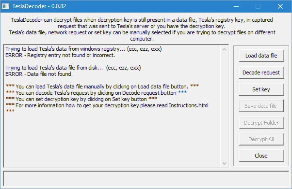 Startfenster zur Datenentschlüsselung bei TeslaDecoder