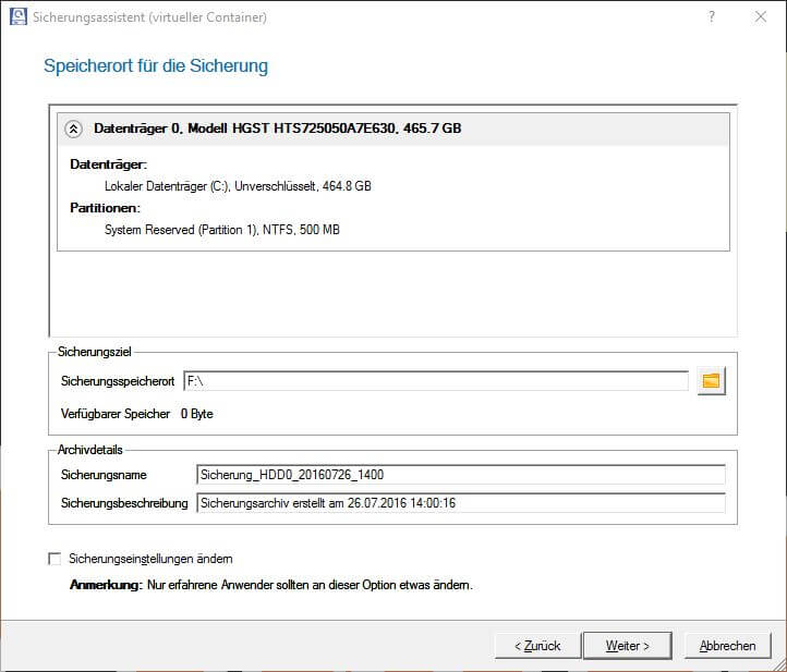 Datensicherung mit Paragon