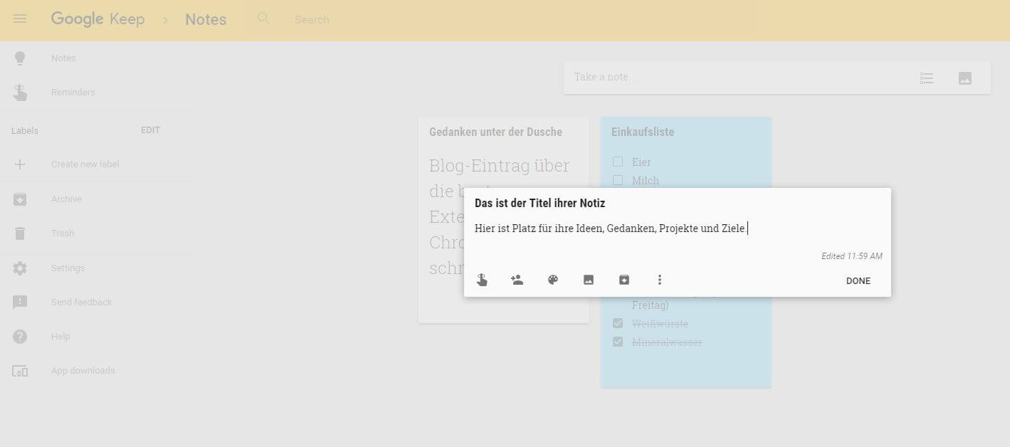 Die Chrome Erweiterung von Google Keep