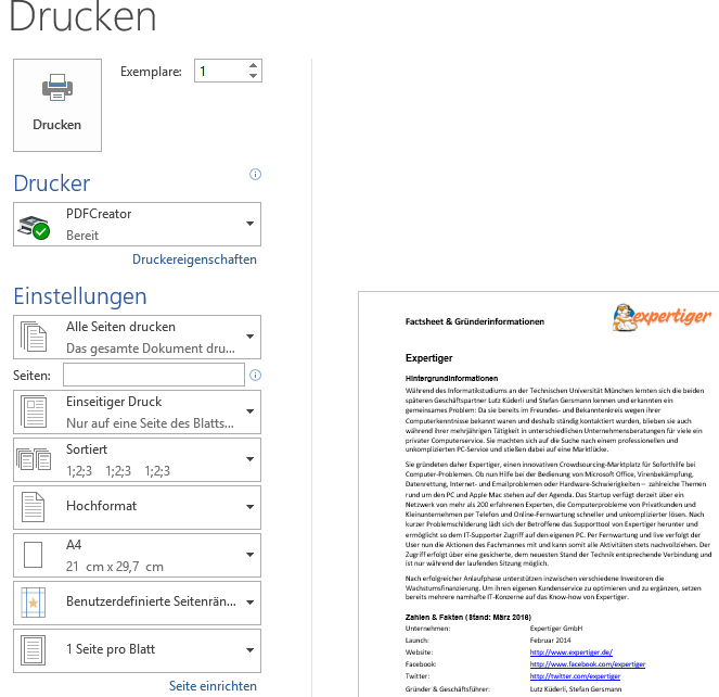 Datei mit PDF Creator öffnen