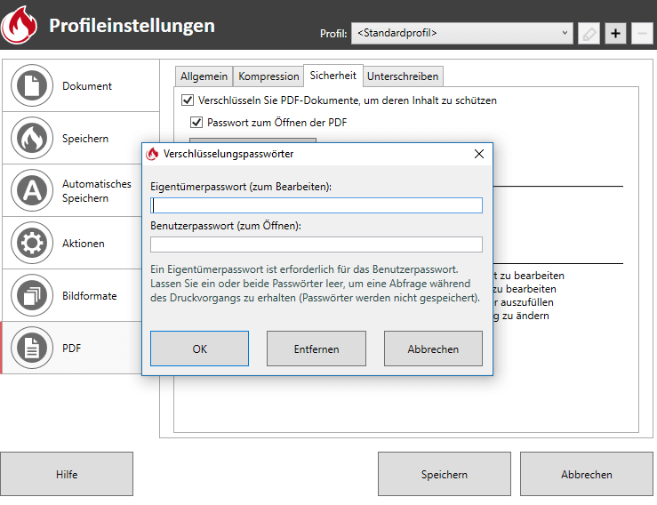 Passwort für verschlüsselte PDF festlegen