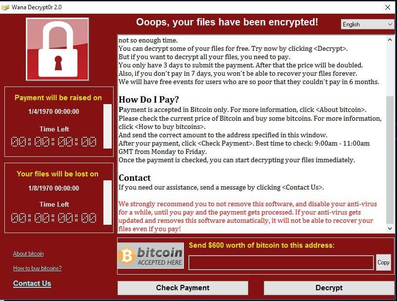 Wannacry Ransomware - Sperrbildschirm