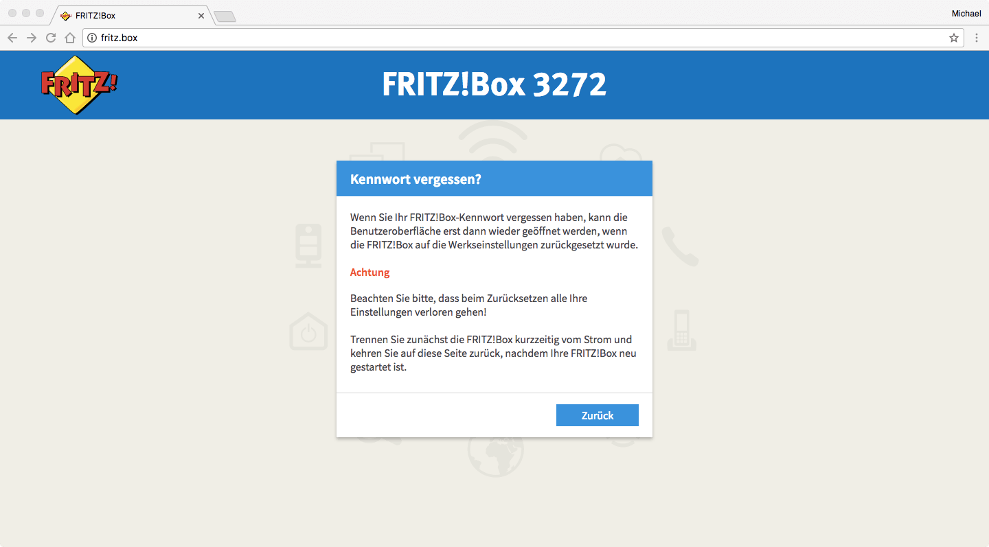 Fritzbox Passwort vergessen