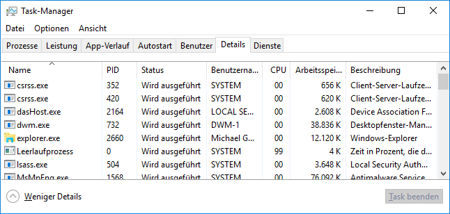 Der Prozess csrss exe im Task Manager