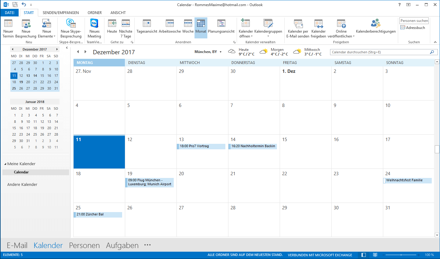 Kalender in Microsoft Outlook