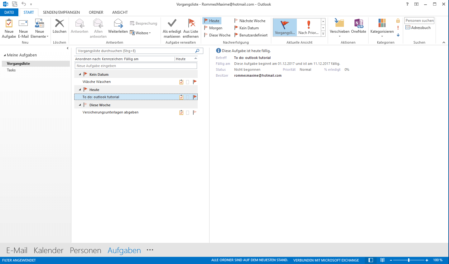 Aufgaben-Fenster in Outlook