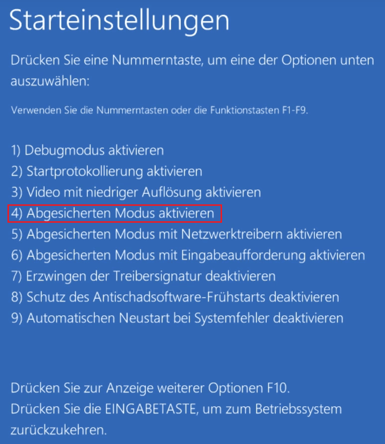 Windows im abgesicherten Modus starten Starteinstellungen