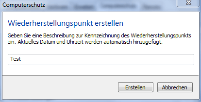 Wiederherstellungszeitpunkt erstellen