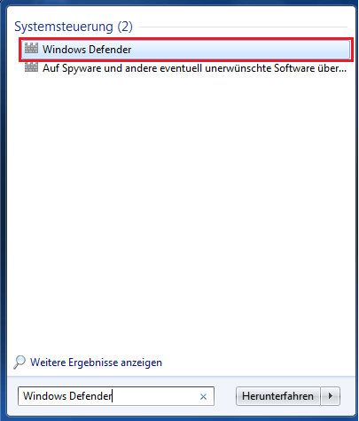 Windows Defender deaktivieren suchen