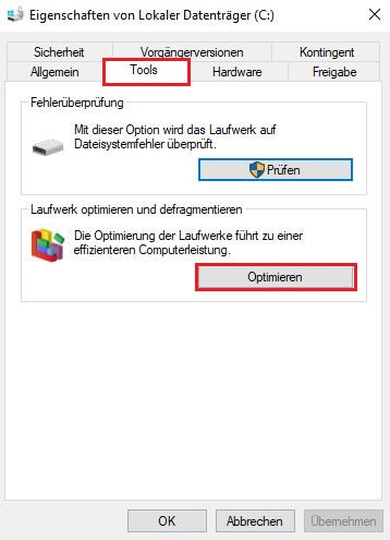 Windows 10 defragmentieren