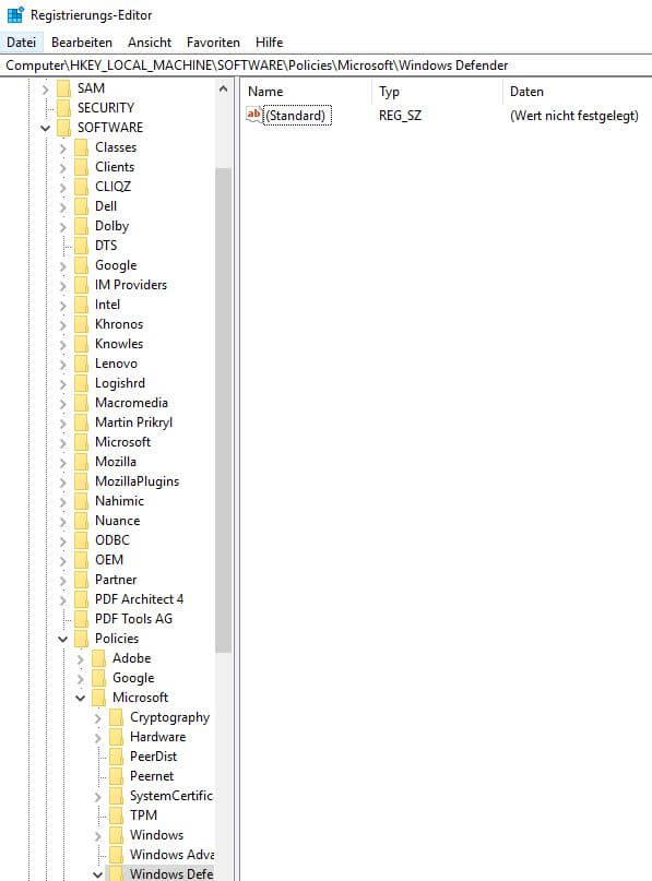 windows defender unter windows 10 deaktivieren registrierungs-editor