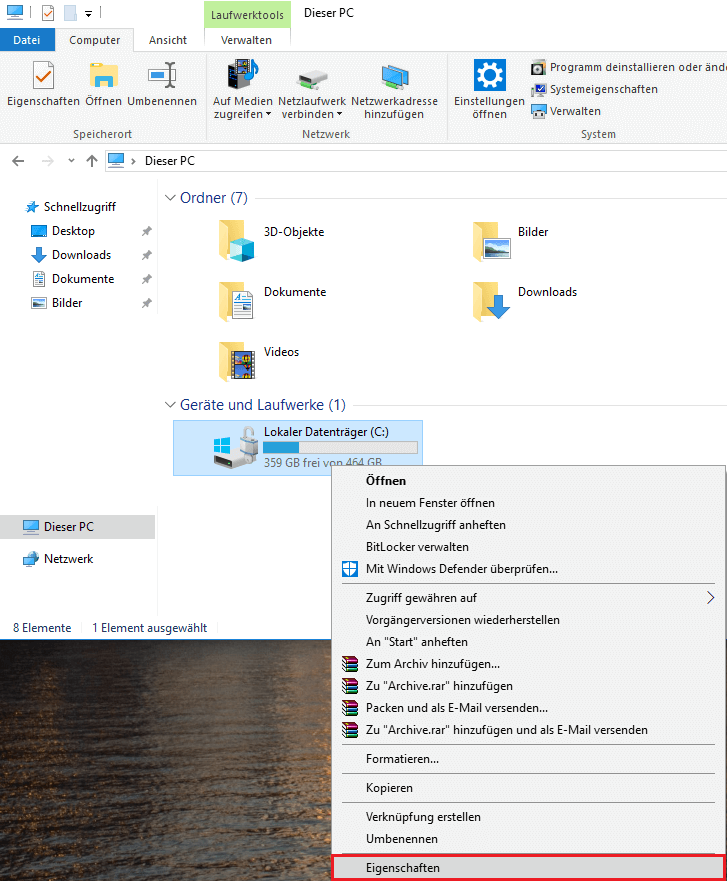 Windows 10 defragmentieren Eigenschaften