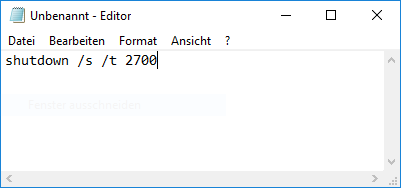 shutdown Befehl im Editor eingeben