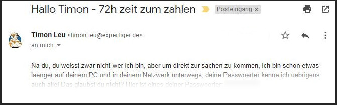 Erpressermail Screenshot
