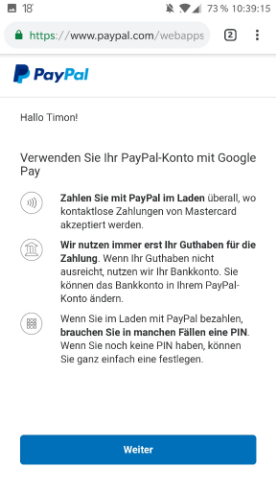 Google Pay -PayPal einrichten - Hinweise von PayPal