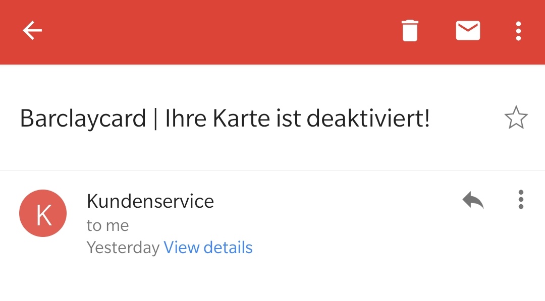 Spam-Meldung Barclaycard