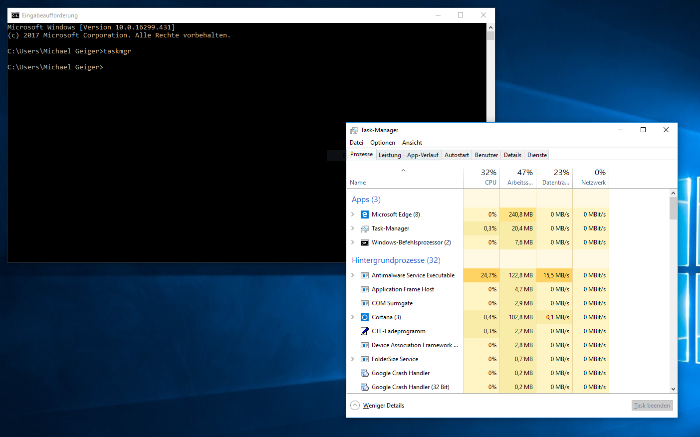 taskmgr in Kommandozeile